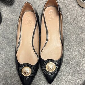 Tory Burch Black Flats with Gold Medallion